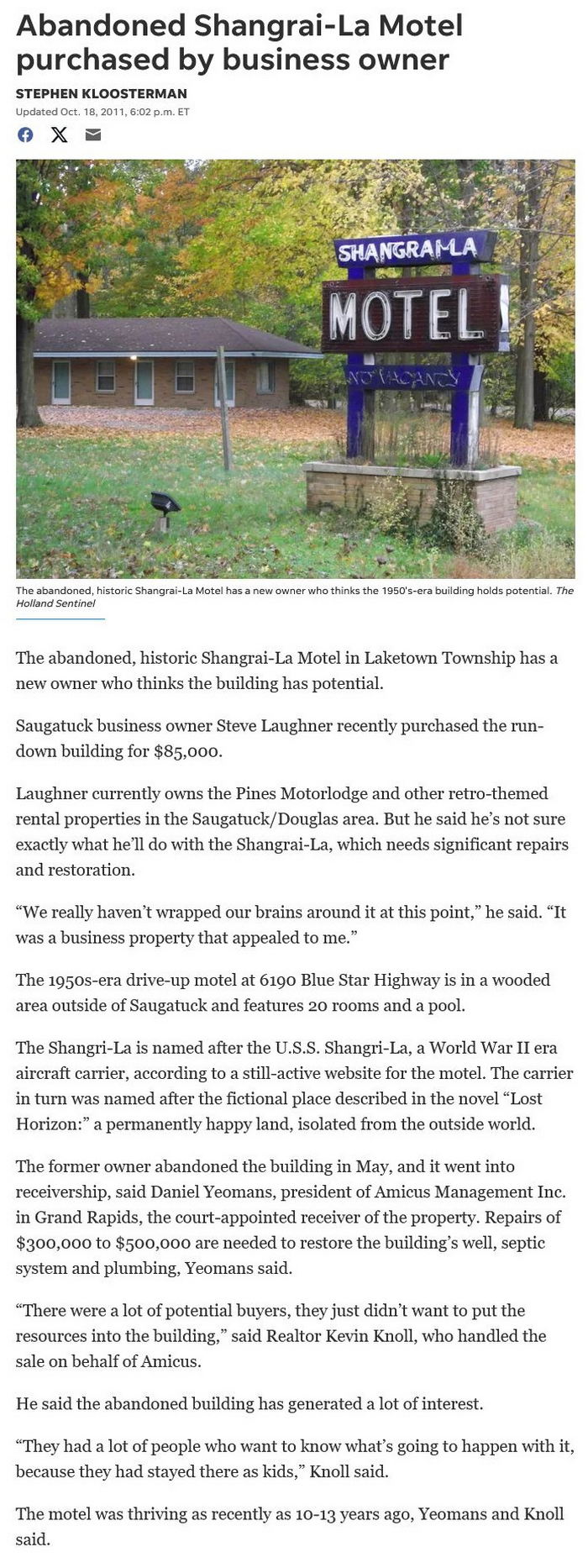 Shangrai-La Motel (Saugatuck Retro Resort) - October 18 2011 Article